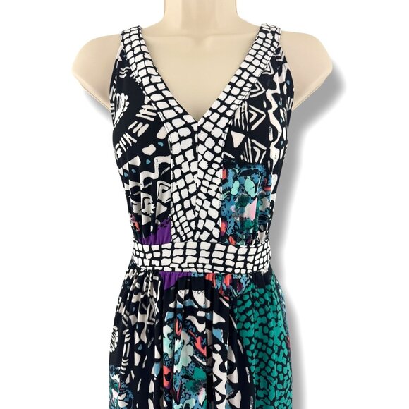 Roz & Ali Abstract Medallion Print V-Neck Dress w/Tie Size 12 Summer Wedding - Picture 2 of 6